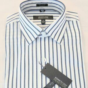 NWT Men Dress Shirt White Stripe Kenneth Cole Reaction Reg fit M L XL